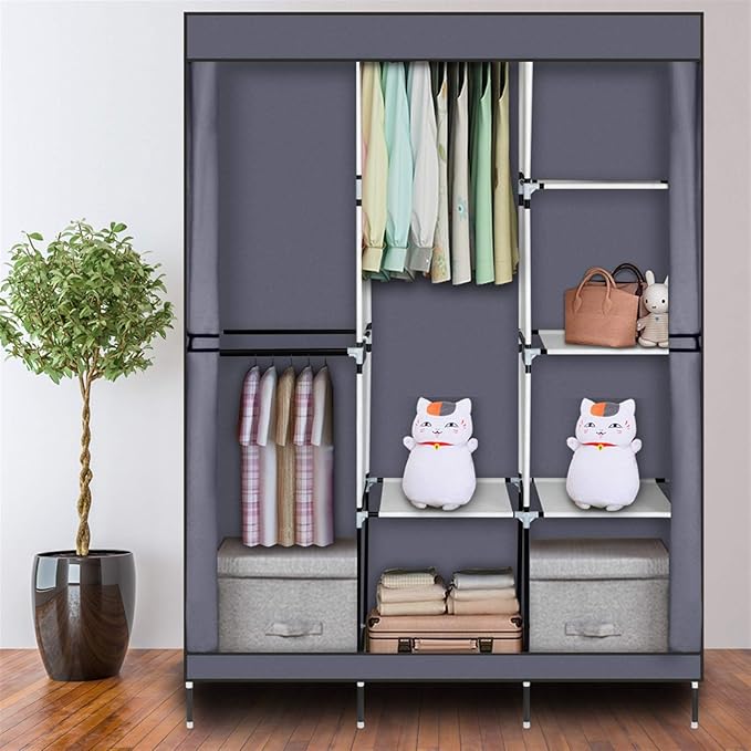71" Portable Closet Storage Organizer Wardrobe Clothes Rack,Covered Garment Rack,Steel Tube Clothes Storage Organizer,Freesta