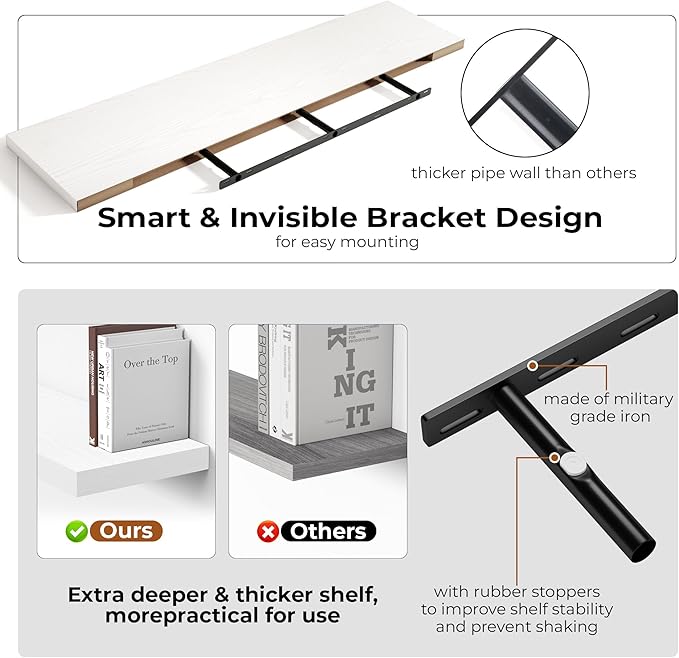 Fun Memories 55 Inch Floating Shelves for Wall, Fireplace Mantel Shelf with Invisible Heavy Duty Bracket, 8 Inch Deep Storage