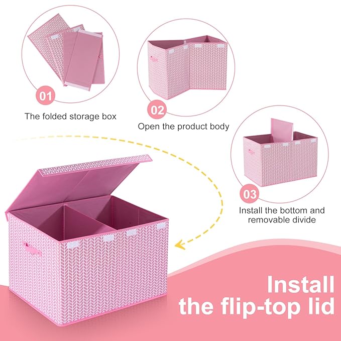 Mayniu Extra Large Toy Box Chest with Dividers, 120L Sturdy Toy Storage Organizer Bin Boxes Basket for Kids, Boys, Girls, Liv