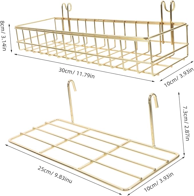 DECHOUS 2Pcs Gold Wire Basket Wall Mounted Shelves Stylish Grid Wall Organizers for Flower Pots Decor Easy Installation Stora