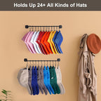 Hat Rack Wall Mount 24 Baseball Caps, Modern Metal Hook with 12 Clips and 12 Hooks Holder Storage Display for Closet Bedroom 