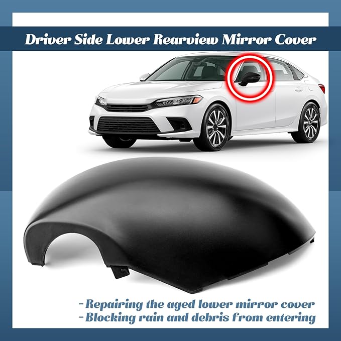 76255-T20-A01 Lower Rearview Mirror Cover Compatible with Honda Civic 11th 2022 2023 2024 2025 without Turn Signal Models Left Driver Side Mirror Bottom Cover Cap Black Replacement Part