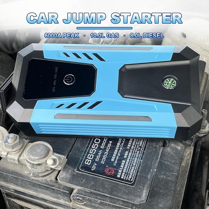 12v Jump Starter for 10.0L Gas/8.0L Diesel 6000A Peak Car Battery Jumper Starter Portable IP66 Waterproof Jump Box with