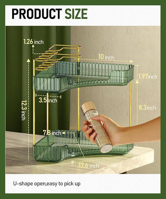 EUHOME 2-Tier Corner Bathroom Counter Organizer Makeup Cosmetic Storage, Tool-Free Installation Acrylic Vanity Shelf, Skin Ca