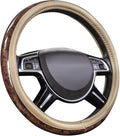 CAR PASS Wood Grain 14.5-15 inch Microfiber Leather Steering Wheel Cover, Anti-Slip Veins Design Steering Wheel Universal Fit