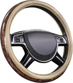 CAR PASS Wood Grain 14.5-15 inch Microfiber Leather Steering Wheel Cover, Anti-Slip Veins Design Steering Wheel Universal Fit
