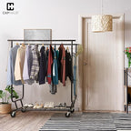 CAPHAUS Heavy Duty Clothes Rack with Double Rods, 660LBS Capacity Rolling Clothing Rack for Hanging Clothes, Adjustable Metal