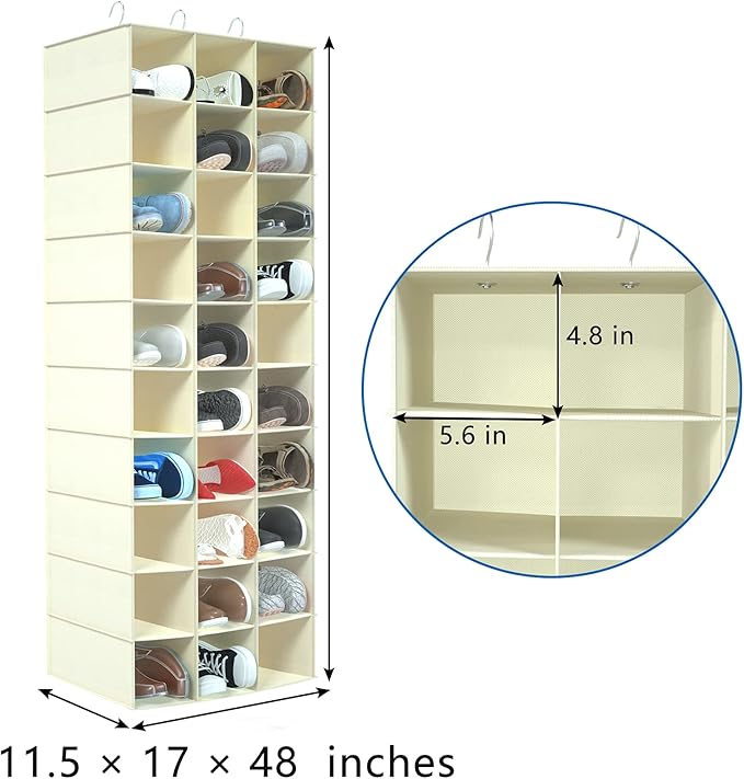 Libeder Hanging Closet Organizers 30 Section Shoe Shelves, Shoe Storage Hanging Shoe Holder, Breathable No-wover Fabric for S