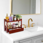 Sorbus Bamboo Bathroom Counter Organizer – 2-Tier Shelf with Hidden Drawer for Vanity, Matcha Station, Bathroom Sink Organize