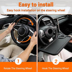 Car Steering Wheel Desk for Laptop and Eating – Multipurpose Rolling Tray Table, Portable Car Accessories for Travel, Work & Food, Universal Steering Wheel Under Table Console (Black)