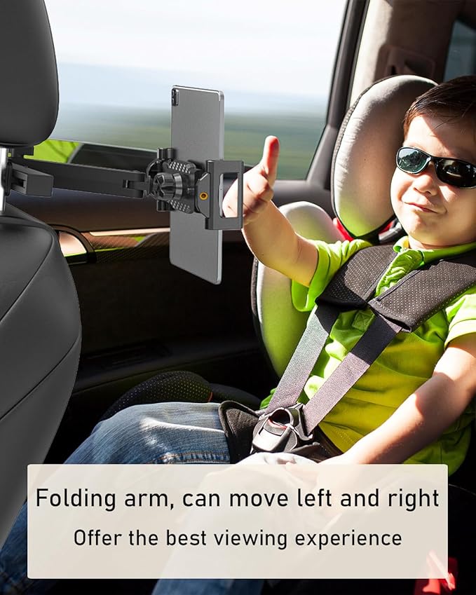 Car Headrest Tablet Holder - [3 in 1 Adjustable Extension Arm] Tablet Car Mount for Back Seat, Road Trip Essentials for Kids, for iPad Pro Air Mini, Galaxy Tab, iPhone, 6-15.6" Devices