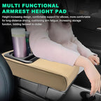 Car Center Console Armrest Pillow, Memory Foam Auto Armrest Box Cover with Cup Holder & Phone Holder, Waterproof Leather Arm Rest Protector Cushion, Interior Car Accessories (Beige)