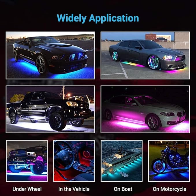 Car Underglow Lights, Yielinth Exterior LED Strip Lights with App and RF Remote Control,16 Million Colors Underglow Kit for Car