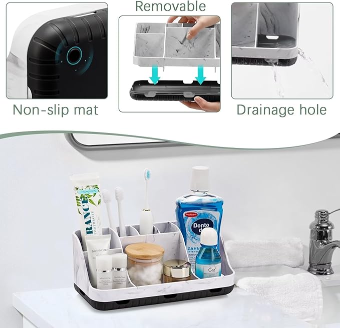 GFWARE Marble Bathroom Countertop Organizer - Detachable 7 Slots Kids Electric Toothbrush and Toothpaste Holde Drainage for B