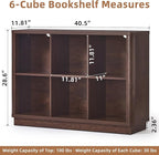 Joaxswe 6 Cube Storage Bookcase, 40" Wide Low Horizontal Book Shelf with Curved Edge, Wood Floor Standing 2-Tier Bookshelf wi