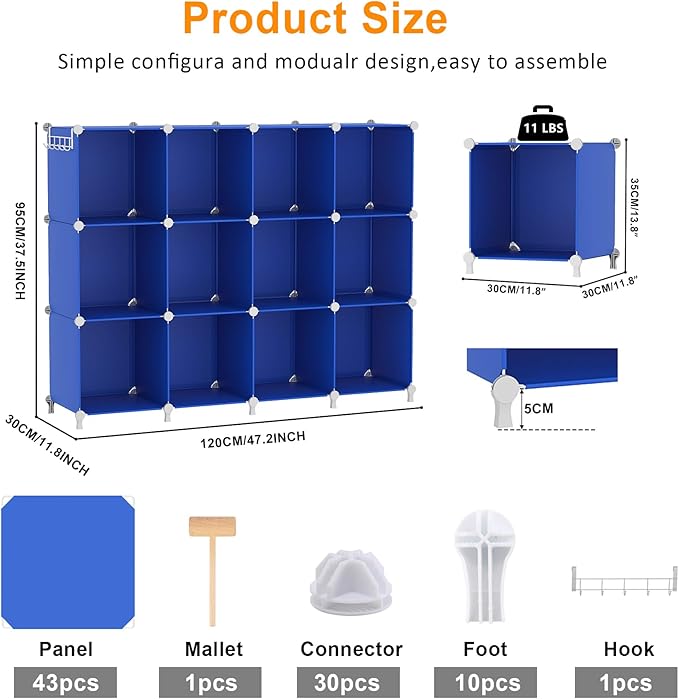 AWTATOS Cube Storage Organizer, 12 Cube Closet Organizers and Storage Shelves, DIY Stackable Bookshelf for Bedroom, Home, Adm