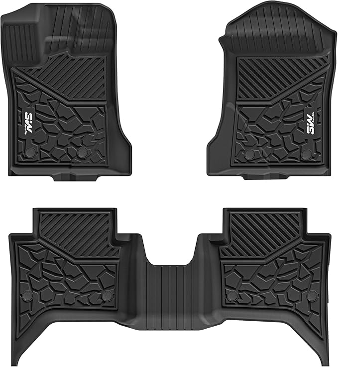 3W Floor Mats Fit for Ford Ranger SuperCrew 2024-2025 2026,1st & 2nd Row TPE Car Accessories Custom Fit All Weather Car Liner for Ford Ranger,Black