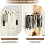 Pull Down Closet Rod Stainless Steel,35"-48" Adjustable Wardrobe Lift Rail Rod,60 lbs Load Capacity,Side & Back Mounted Close