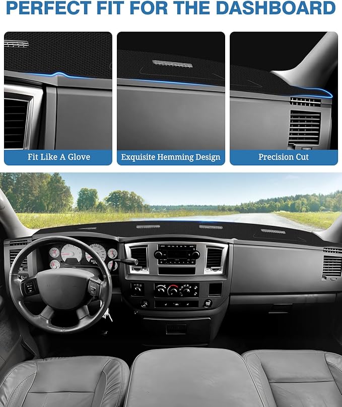 FIILINES Dash Cover for 2006-2009 Dodge Ram 2500 3500/2006-2008 Dodge Ram 1500, Dashboard Mat Cover Sunshade Nonslip Mesh Pro