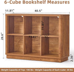 Joaxswe 6 Cube Storage Book Shelf, 40" Wide Low Horizontal Bookcase with Curved Edge, Floor Standing 2-Tier Wooden Bookshelf 