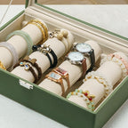 Bracelets Organizer Rods Bangles Display Holder, Clear See through Lid Leather Velvet Jewelry Storage Box Case for Women, 4 R