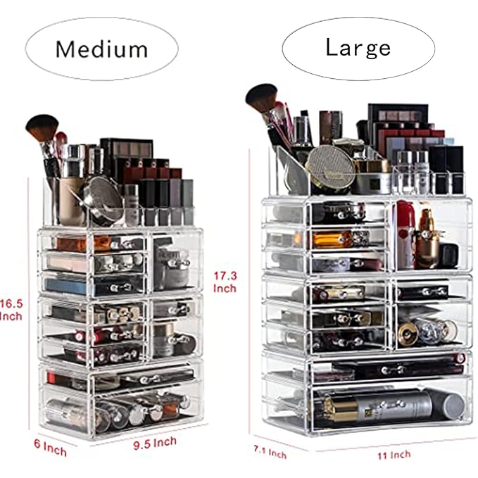 Cq acrylic Clear Makeup Storage Organizer Drawers Skin Care Large Cosmetic Display Cases Stackable Storage Box With 11 Drawer