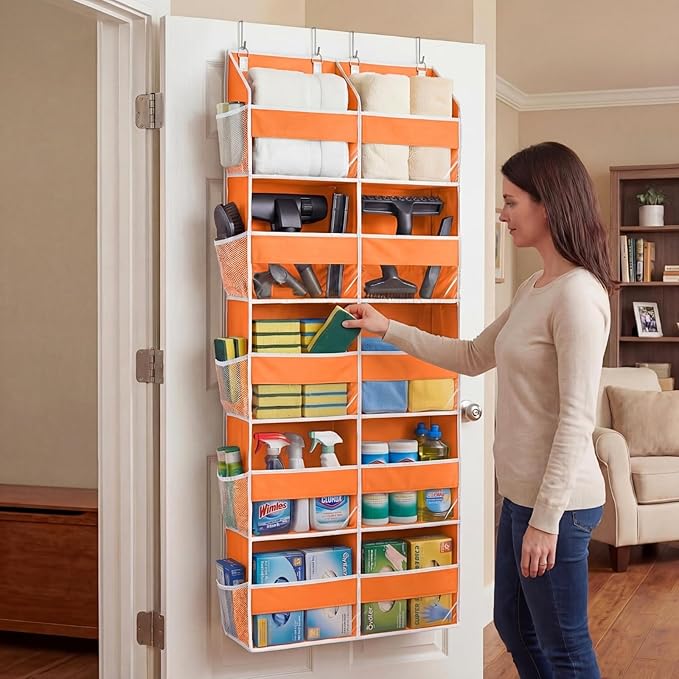 Over The Door Organizer 5 Tiers, Extra Large Behind Door Storage of 10 Compartments, 80 lbs Weight Capacity Hanging Storage O