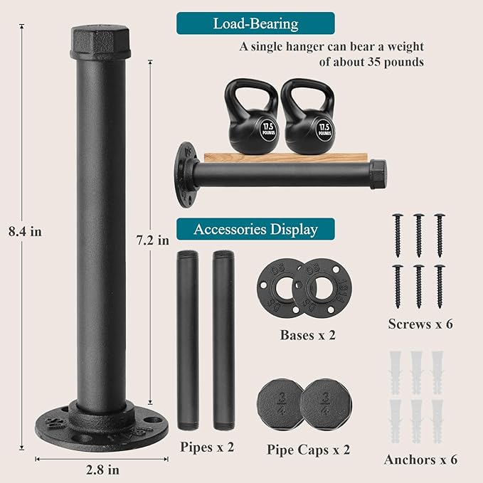 Cast Iron Wall Mounted Clothes Rack, Heavy Duty Industrial Pipe Clothing Rack for Hanging Clothes, Garment Racks for Wardrobe