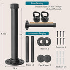 Cast Iron Wall Mounted Clothes Rack, Heavy Duty Industrial Pipe Clothing Rack for Hanging Clothes, Garment Racks for Wardrobe