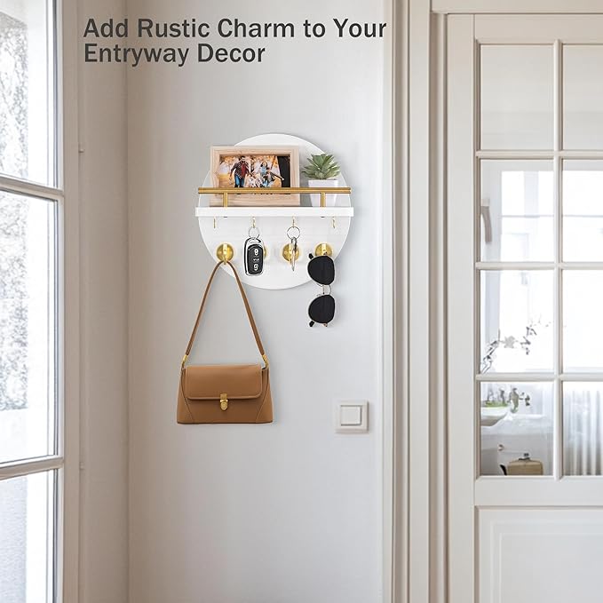 dreampossible Key Holder Wall Mount - 10.2 Inch Decorative Key Rack and Mail Organizer with 8 Key Hooks - Wooden Key Hanger w