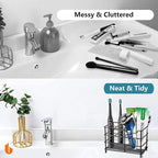 Urbanstrive 304 Stainless Steel Bathroom Toothbrush Holder Toothpaste Holder Stand Bathroom Accessories Organizer (Black, Lar