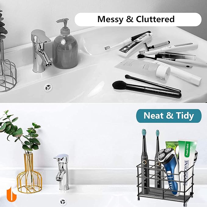 Urbanstrive 304 Stainless Steel Bathroom Toothbrush Holder Toothpaste Holder Stand Bathroom Accessories Organizer (Black, Lar