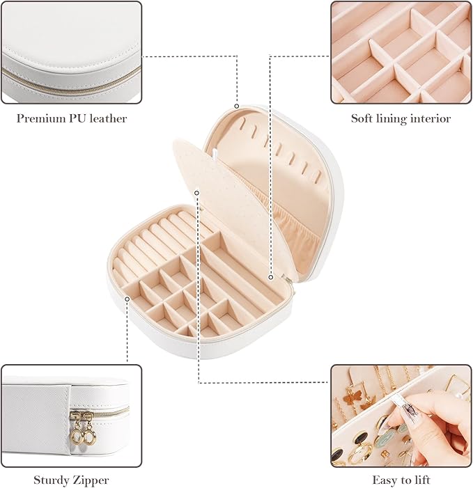 ProCase Travel Size Jewelry Box, Large Portable Seashell-Shaped Jewelry Case, 2 Layer Jewelry Organizer in PU Leather for Wom