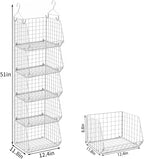 5 Tier Closet Hanging Organizer, Clothes Hanging Shelves with 4 Hanging Hooks 5 S Hooks, Wire Storage Basket Bins, for Clothi