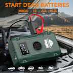 Sharmeal Jump Starter 6000A,12V Car Battery Jump Starter with Air Compressor (Up to All Gas or 10.0L Diesel Engine), Battery Booster with 3 Modes Flashlight and Jumper Cable