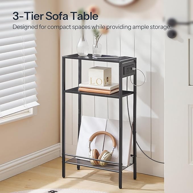 HOOBRO Floating Shelves and Console Table Bundle, Wall Mounted Shelf Set of 2, 15.7" Narrow Entryway Table with Charging Stat