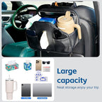 Multifunctional Car Tissue Holder,Back Seat Organizer with Cup Holder,PU Leather Car Headrest Seat Back Storage,Snack Organizers for Kids,Large Tissue Box Cover Fit Kleenex Tissues(50-230ct),2pack
