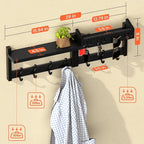 29'' Black Coat Rack Wall Mount with Shelf, Solid Wood Coat and Key Hanger with 11 Metal Hooks, Farmhouse Wall Organizer for 