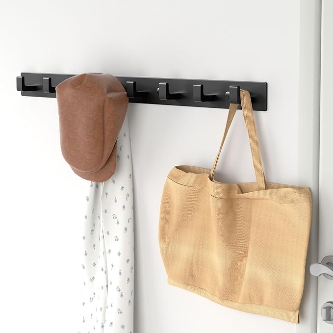 GWAAZXGZ Black Coat Rack Wall Mount - 12.5 inch Modern Metal Hook Rail with 4 Right-Angle Hooks, Drill-Mounted Organizer for 