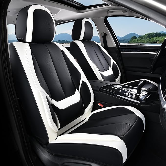 Coverado Seat Covers, Car Seat Covers Full Set, Leather Seat Covers for Cars, Car Seat Protector, Black Car Seat Covers Front
