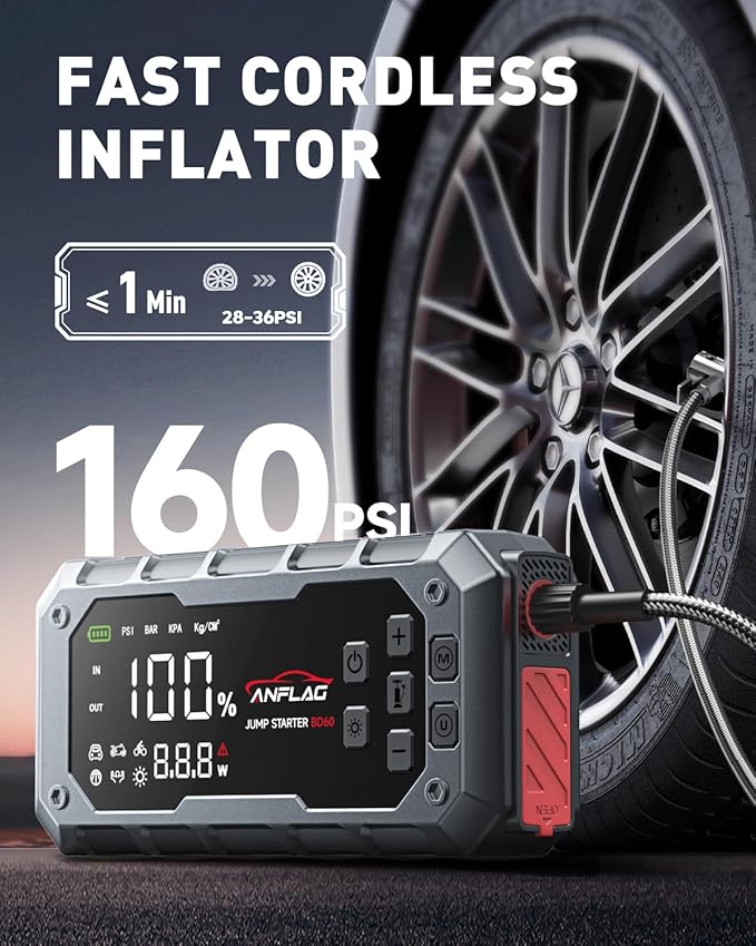 10-in-1 Car Jump Starter with Air Compressor, 8000A 160PSI Jump Starter Jump Box(All Gas/14L Diesel), PD65W Charging Battery