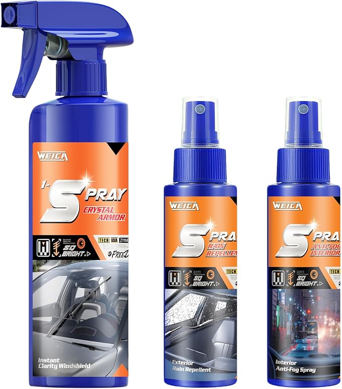 Spray Ultimate Glass Care Kit: 3-in-1 Water Spot Remover, Rain Repellent & Anti-Fog Interior Spray for Car Windshield & Windo