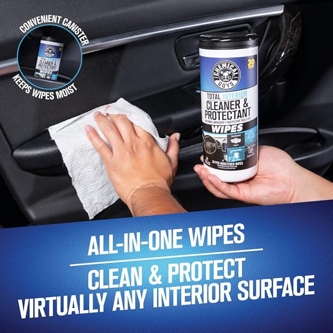 Chemical Guys Total Interior Cleaner & Protectant Canister Wipes, Great for Cars, Trucks, SUVs, RVs, & More (30 Ct) - PMWCSPI