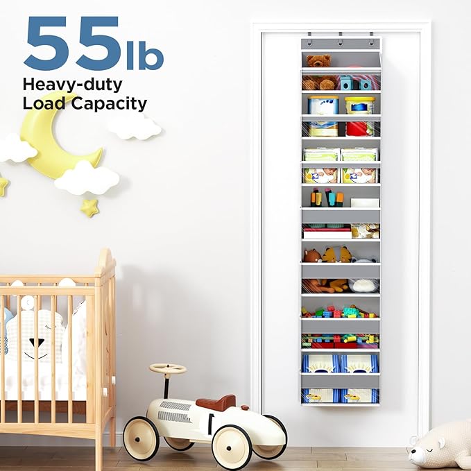 Mefirt Over The Door Organizer, 7 Tier Door Hanging Organizers with 7 Large Pockets 12 Side Pockets, Behind Door Storage Hang