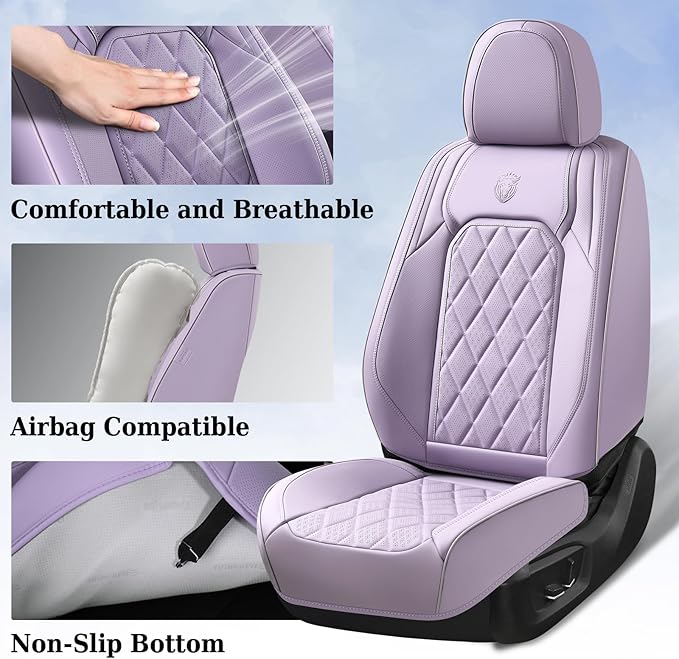 Coverado Car Seat Covers Full Set, Purple Leather Seat Covers for Cars, Luxury Front and Back Car Seat Protector, Universal W