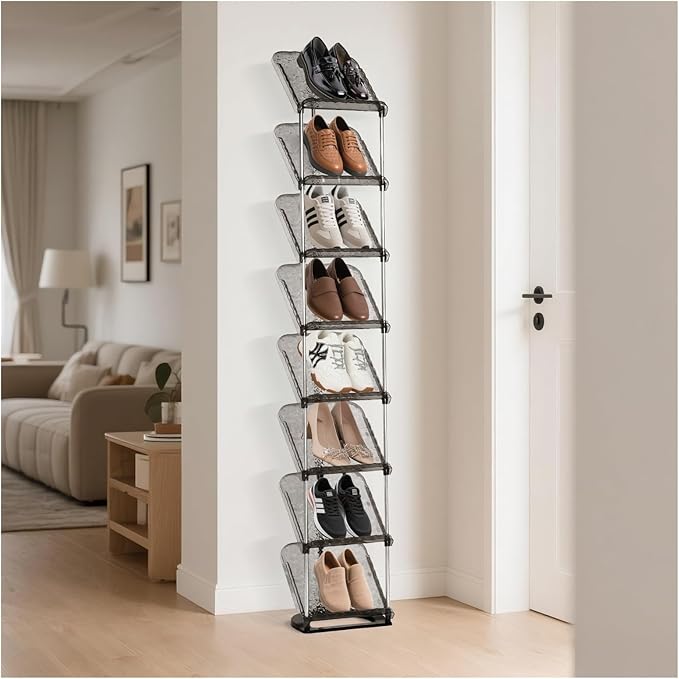 SMILHELTD Vertical Shoe Rack 8 Tiers Narrow Clear Sneaker Storage Holder Luxurious Slim Tall Organizer Space Saving Shelf for
