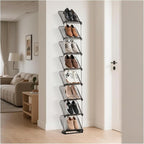SMILHELTD Vertical Shoe Rack 8 Tiers Narrow Clear Sneaker Storage Holder Luxurious Slim Tall Organizer Space Saving Shelf for