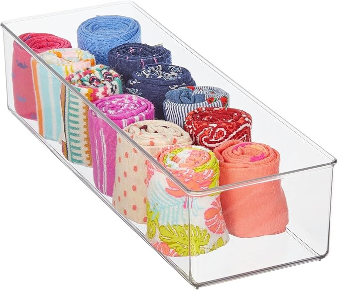 mDesign Plastic Drawer Organizer Box, Long Storage Organizer Bin Container; For Closets, Bedrooms, Use for Leggings, Socks, T