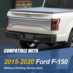 Auto Dynasty Rear Bumper End Caps Cover Compatible with 2015-2020 Ford F-150, Passenger Right Side, Non Parking Sensor Holes, Primered/Painted Black