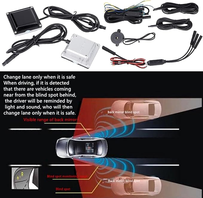Car Blind Spot Monitoring System, 12V 24Ghz Millimeter Wave Sensor Blind Spot Detection System for Car Blind Spot, Universal 